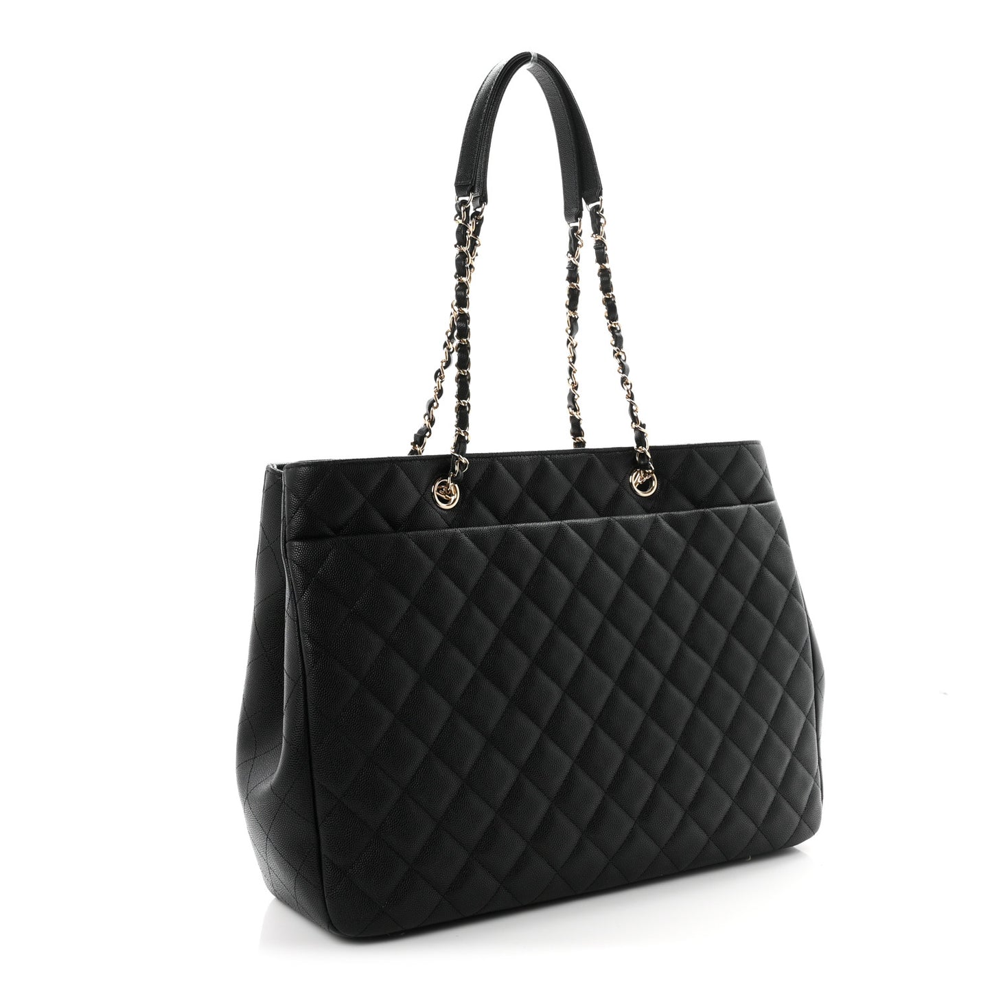 Caviar Quilted Small Shopping Tote Black