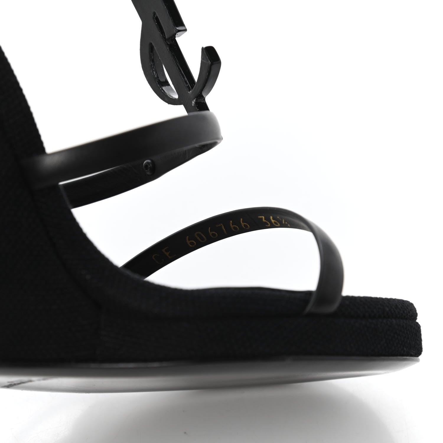 Saint Laurent Calfskin Canvas Cassandra 105 Wedge Sandals 36.5 Black 8 of 10