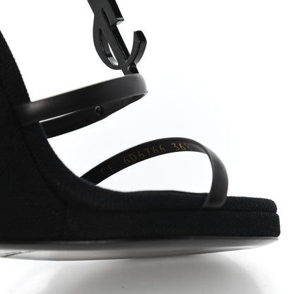 Saint Laurent Calfskin Canvas Cassandra 105 Wedge Sandals 36.5 Black 8 of 10