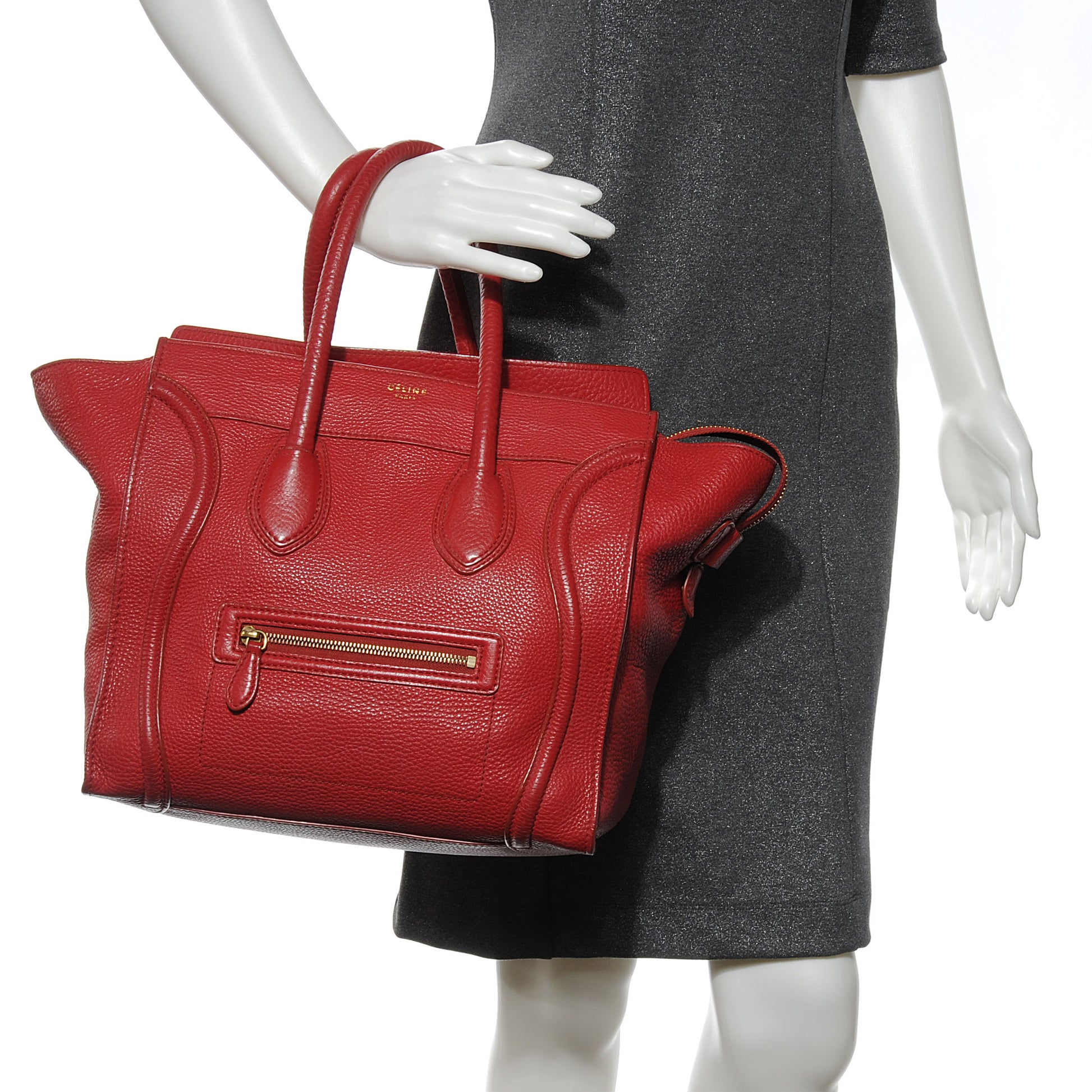 Celine Pebbled Leather Mini Luggage Bag Red 2 of 8