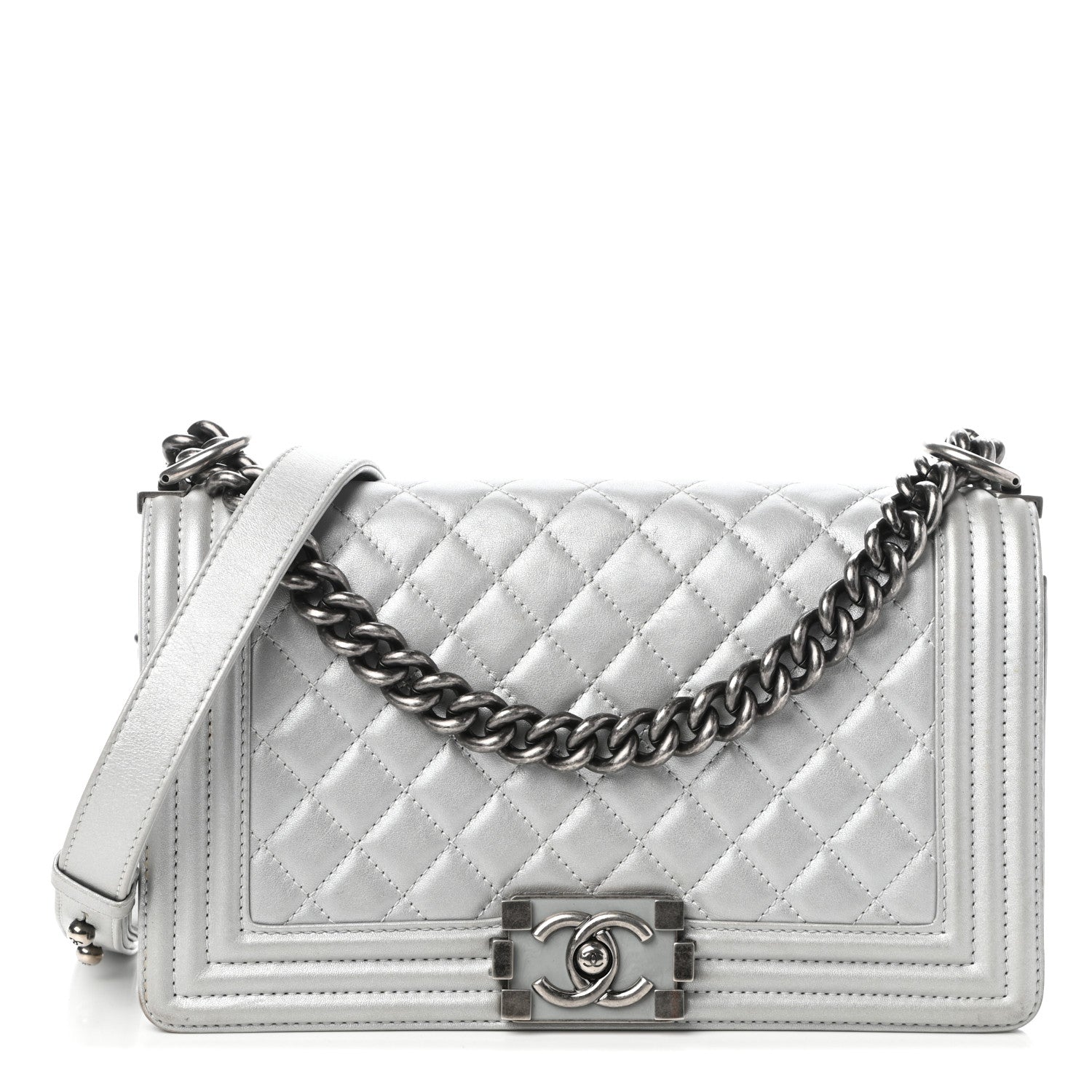 Chanel Metallic Calfskin Quilted Medium Boy Flap Silver 1 of 11