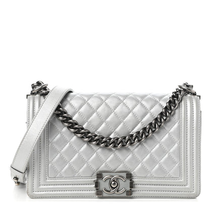 Chanel Metallic Calfskin Quilted Medium Boy Flap Silver 1 of 11