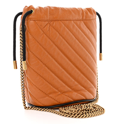 Gucci Vintage Effect Calfskin Matelasse Diagonal Mini Torchon GG Marmont 2.0 Bucket Bag Cognac 3 of 11