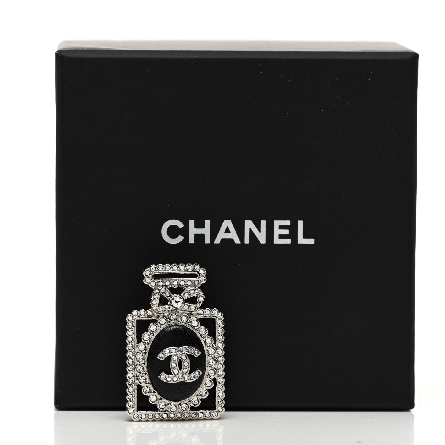 Chanel Crystal CC Perfume Bottle Brooch Black Silver 5 of 5
