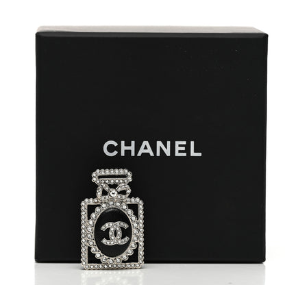 Chanel Crystal CC Perfume Bottle Brooch Black Silver 5 of 5