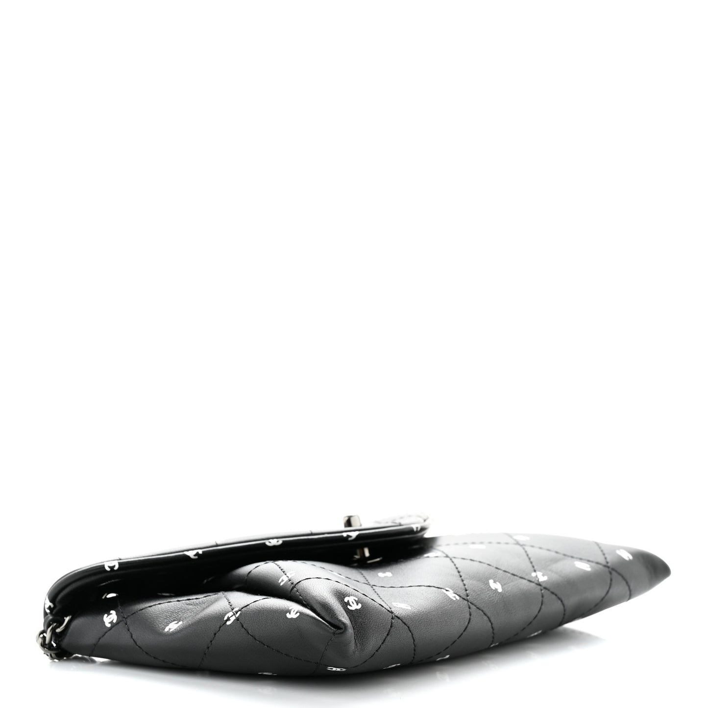 Printed Lambskin Logo CC Envelope Clutch With Chain Black White