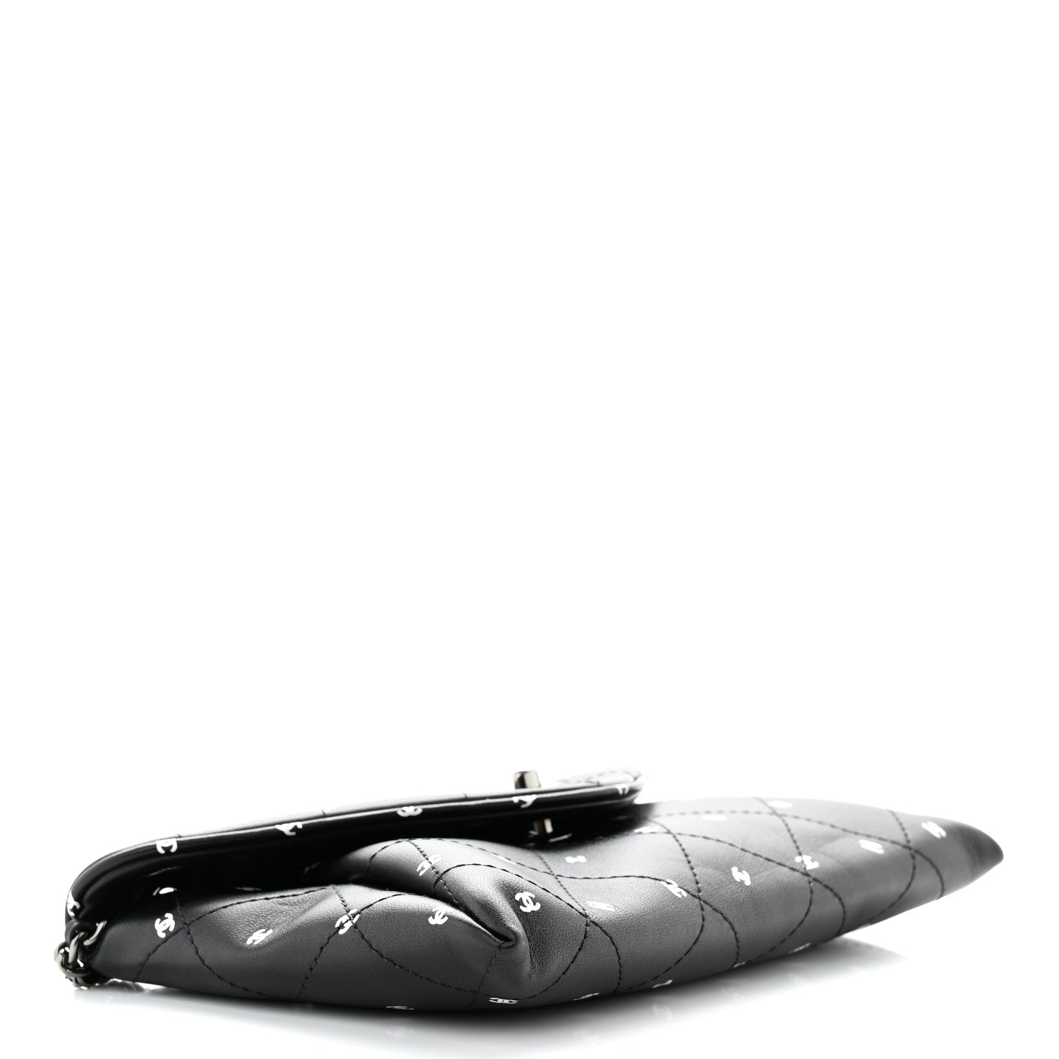 Chanel Printed Lambskin Logo CC Envelope Clutch With Chain Black White 4 of 10