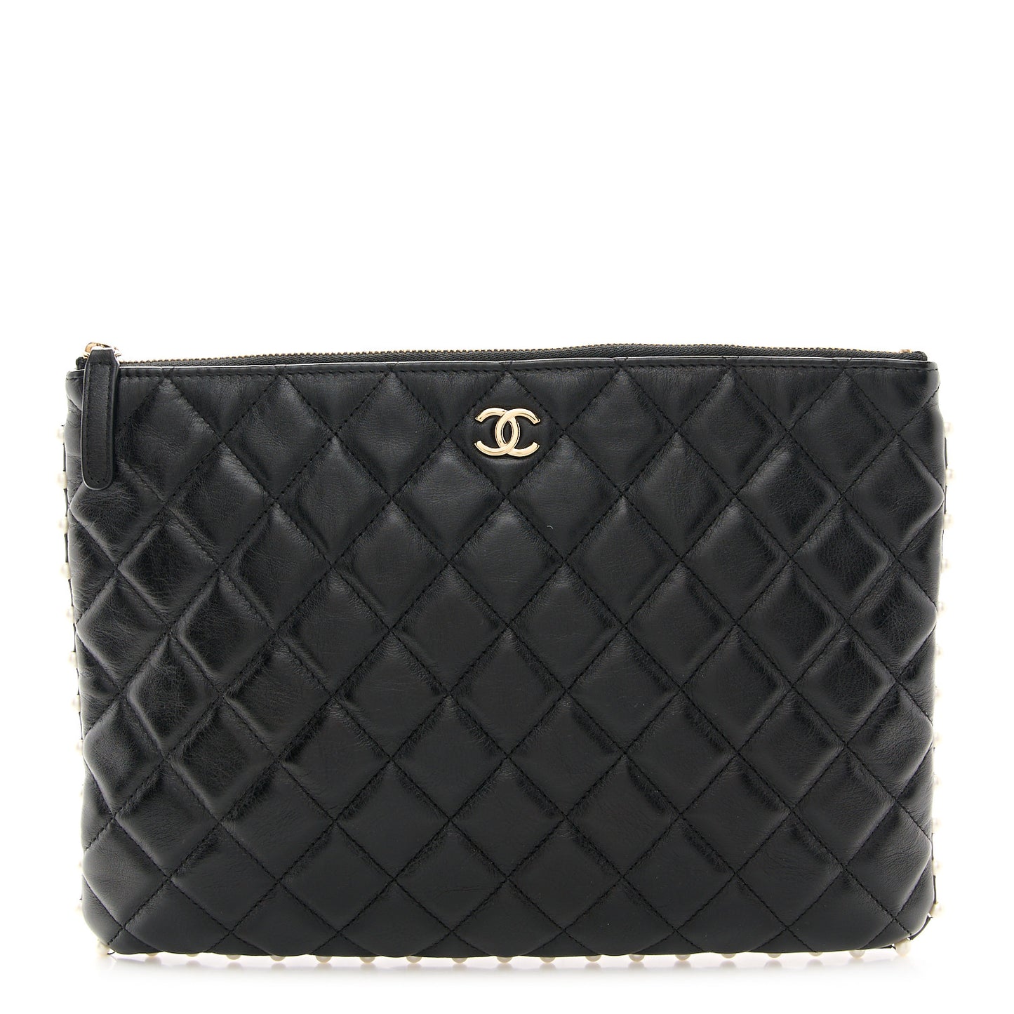 Calfskin Quilted Pearl Large Cosmetic Case Black