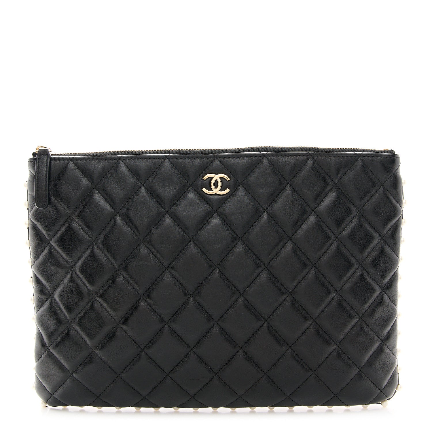 Chanel Calfskin Quilted Pearl Large Cosmetic Case Black 1 of 10