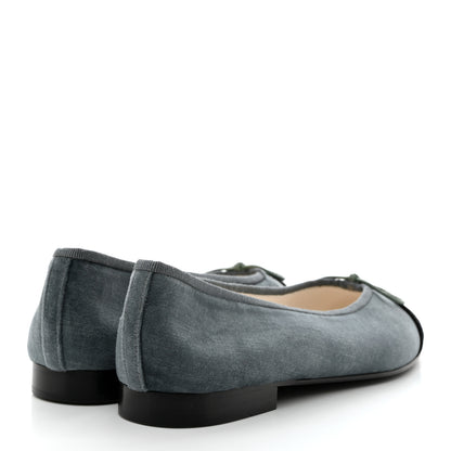 Chanel Velvet Cap Toe Ballerina Flats 36.5 Blue Black 4 of 8