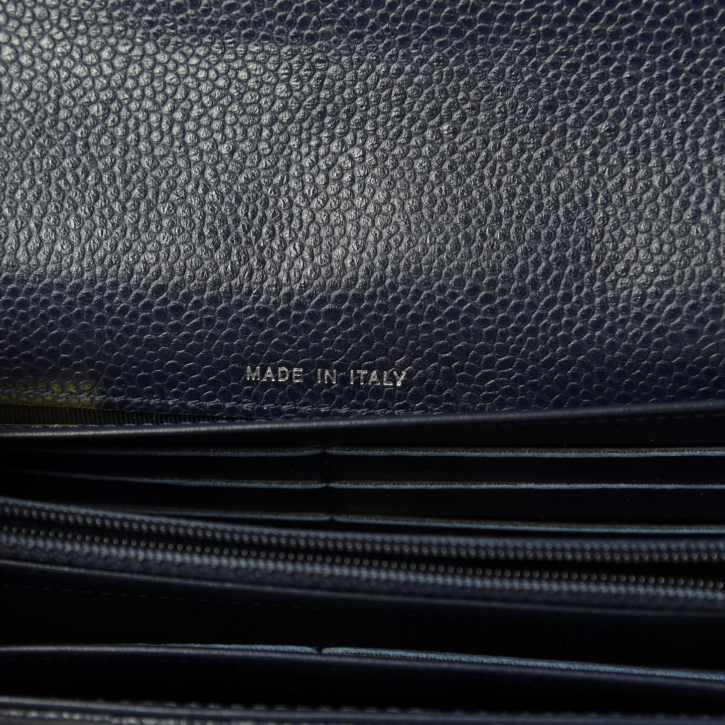 Caviar Quilted Large Gusset Flap Wallet Navy