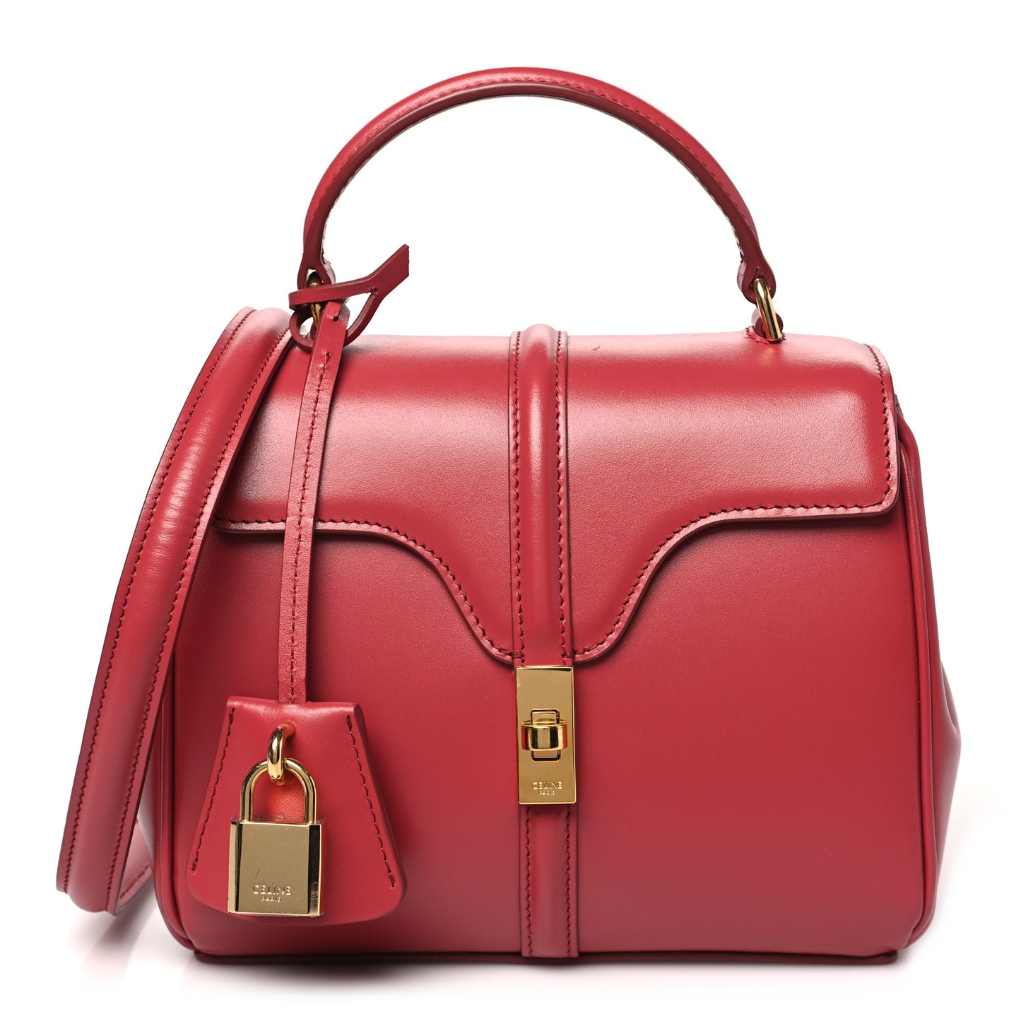 Satinated Calfskin Mini 16 Top Handle Bag Raspberry