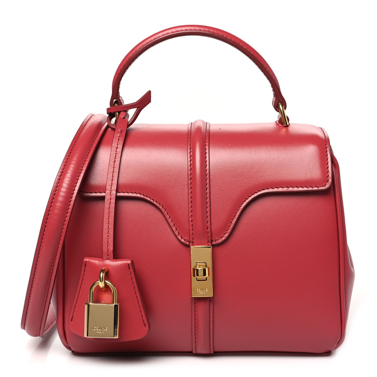 Celine Satinated Calfskin Mini 16 Top Handle Bag Raspberry 1 of 12