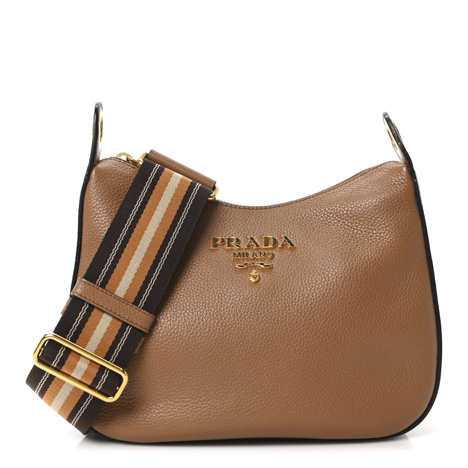 Prada Vitello Phenix Small Zippered Messenger Hobo Caramel 1 of 9