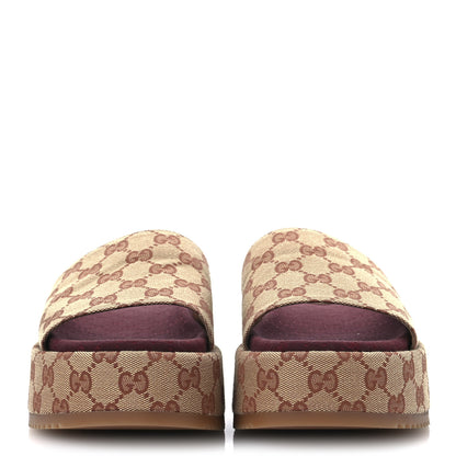 Gucci Canvas GG Monogram Angelina Platform Slide Sandals 39.5 Beige Ruggine 3 of 11