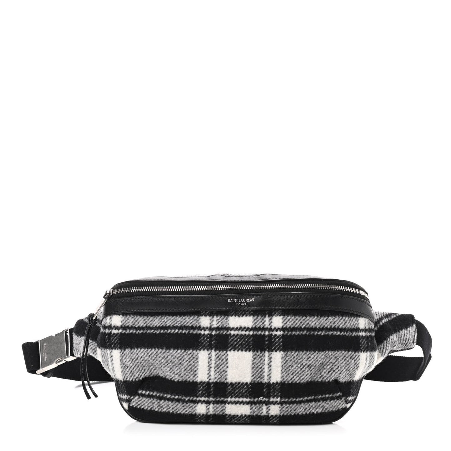 Wool Tartan Belt Bag Black White