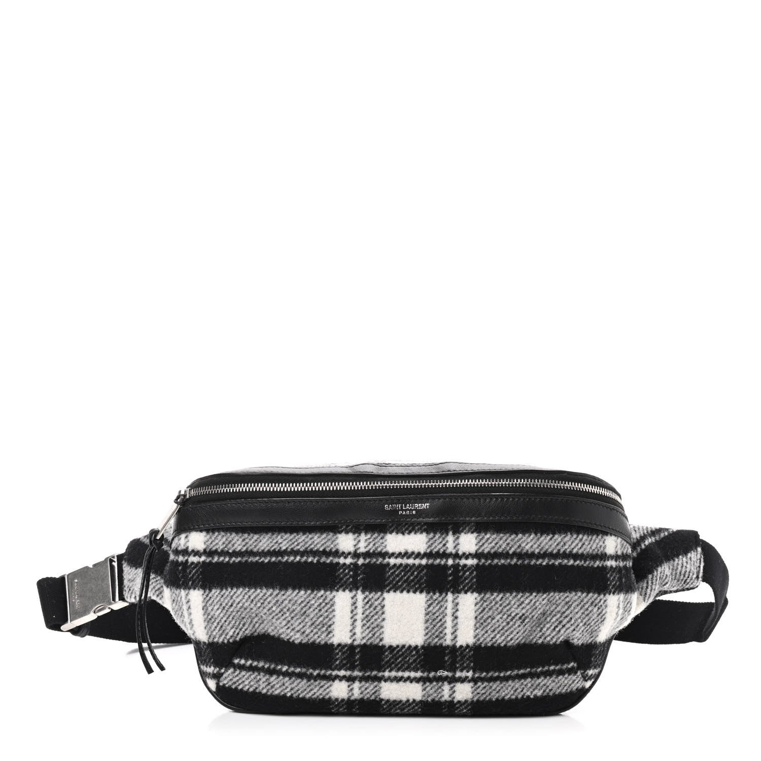 Saint Laurent Wool Tartan Belt Bag Black White 1 of 9