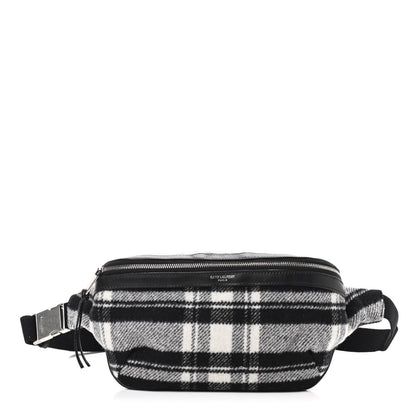 Saint Laurent Wool Tartan Belt Bag Black White 1 of 9