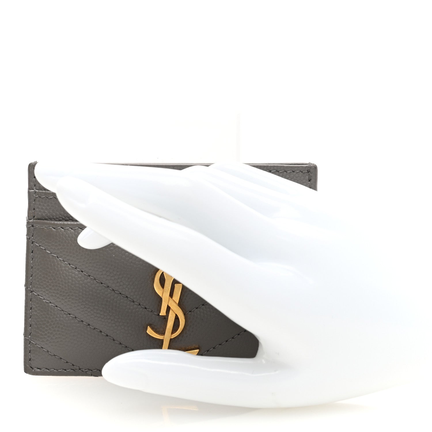 Saint Laurent Grain De Poudre Matelasse Chevron Monogram Credit Card Case Fog 2 of 7