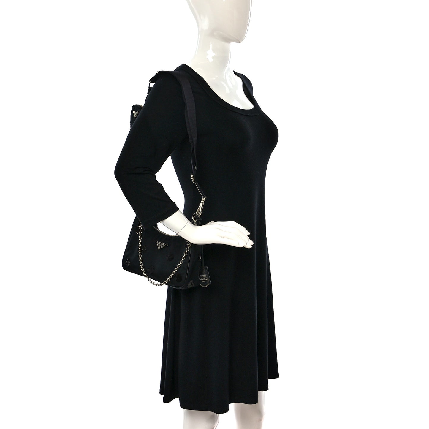 Nylon Sequin Embellished Polka Dot Re-Edition 2005 Shoulder Bag Black