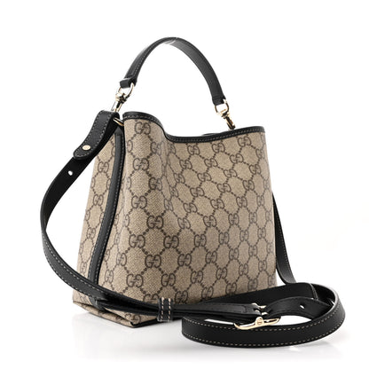 Gucci GG Supreme Monogram Emblem Mini Bucket Bag Beige Dark Brown Black 3 of 12
