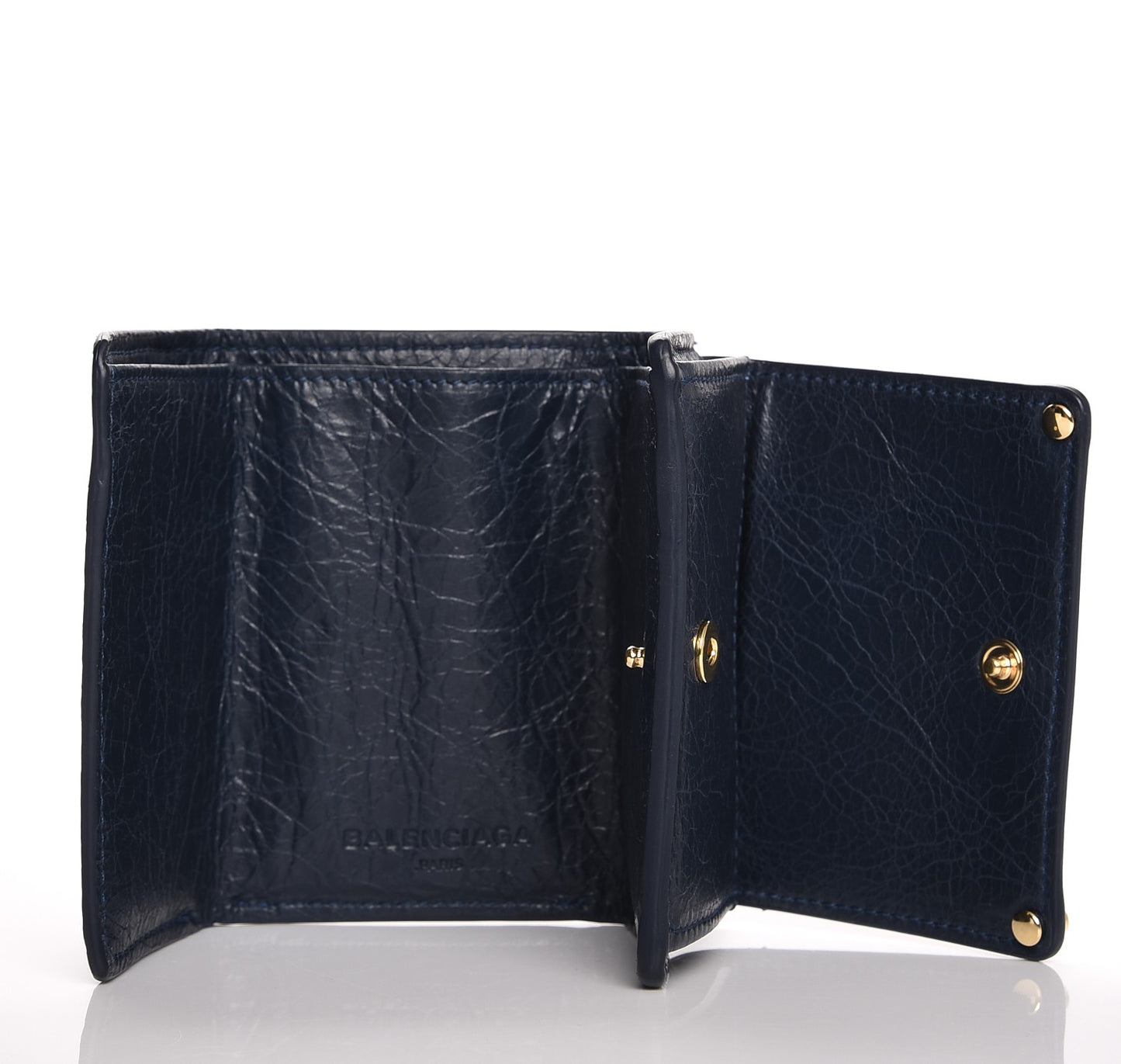 Agneau Arena Classic Gold Hardware Mini Wallet Bleu Obscur