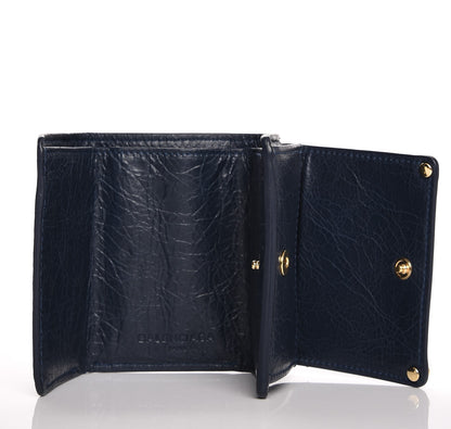 Balenciaga Agneau Arena Classic Gold Hardware Mini Wallet Bleu Obscur 5 of 8