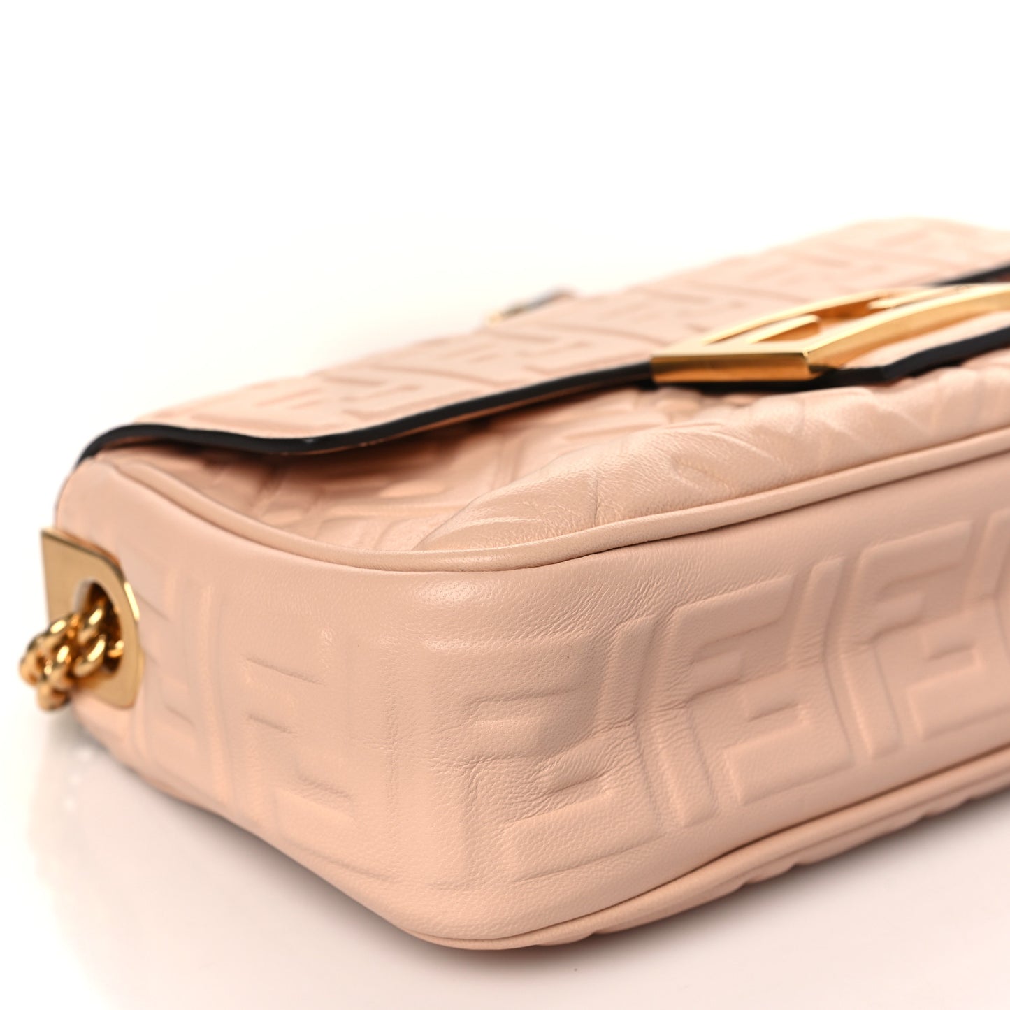 Nappa Small FF Embossed Midi Chain Baguette Light Rose