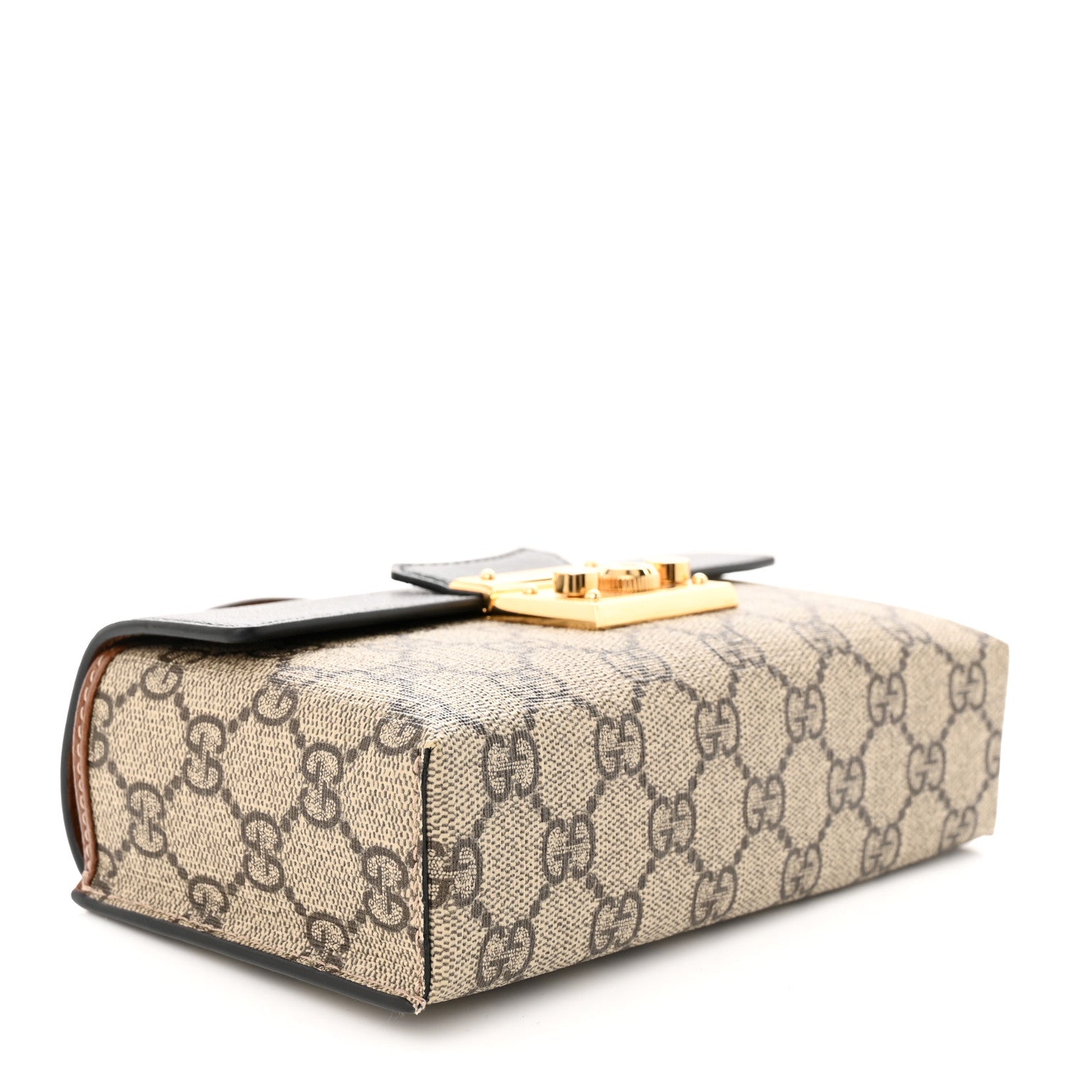 Gucci GG Supreme Monogram Calfskin Mini Padlock Top Handle Shoulder Bag Beige Black Cuir 4 of 10