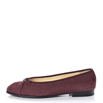 Chanel Suede Bull Cap Toe CC Ballerina Flats 37.5 Burgundy 1 of 8