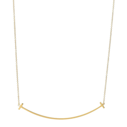 Tiffany 18K Yellow Gold Large T Smile Pendant Necklace 1 of 5