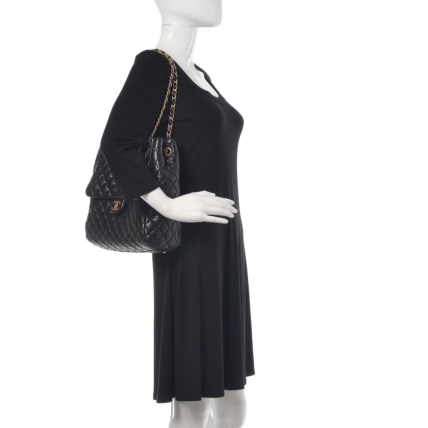 Chanel Lambskin Quilted Large Fluffy CC Shopping Tote Black 2 of 12