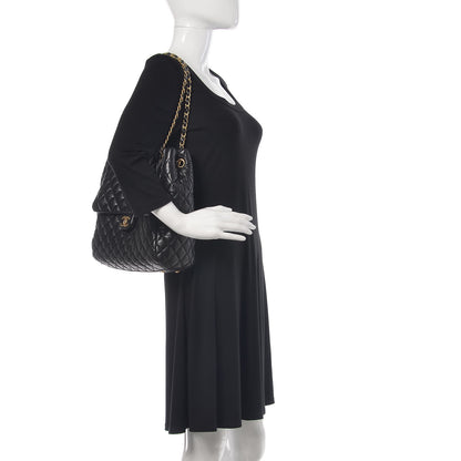 Chanel Lambskin Quilted Large Fluffy CC Shopping Tote Black 2 of 12