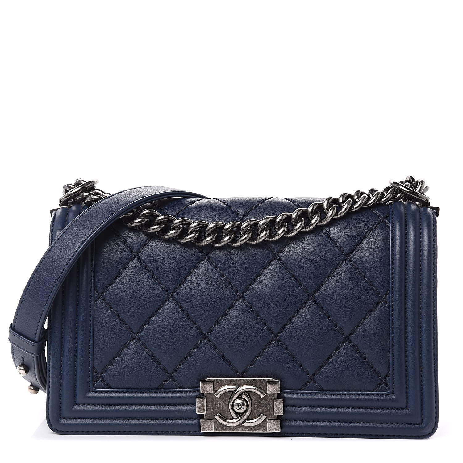 Chanel Calfskin Double Stitch Medium Boy Flap Marine 1 of 15