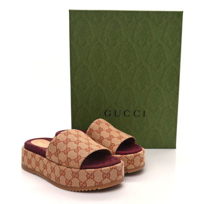 Gucci Canvas GG Monogram Angelina Platform Slide Sandals 38 Beige Ruggine 9 of 9