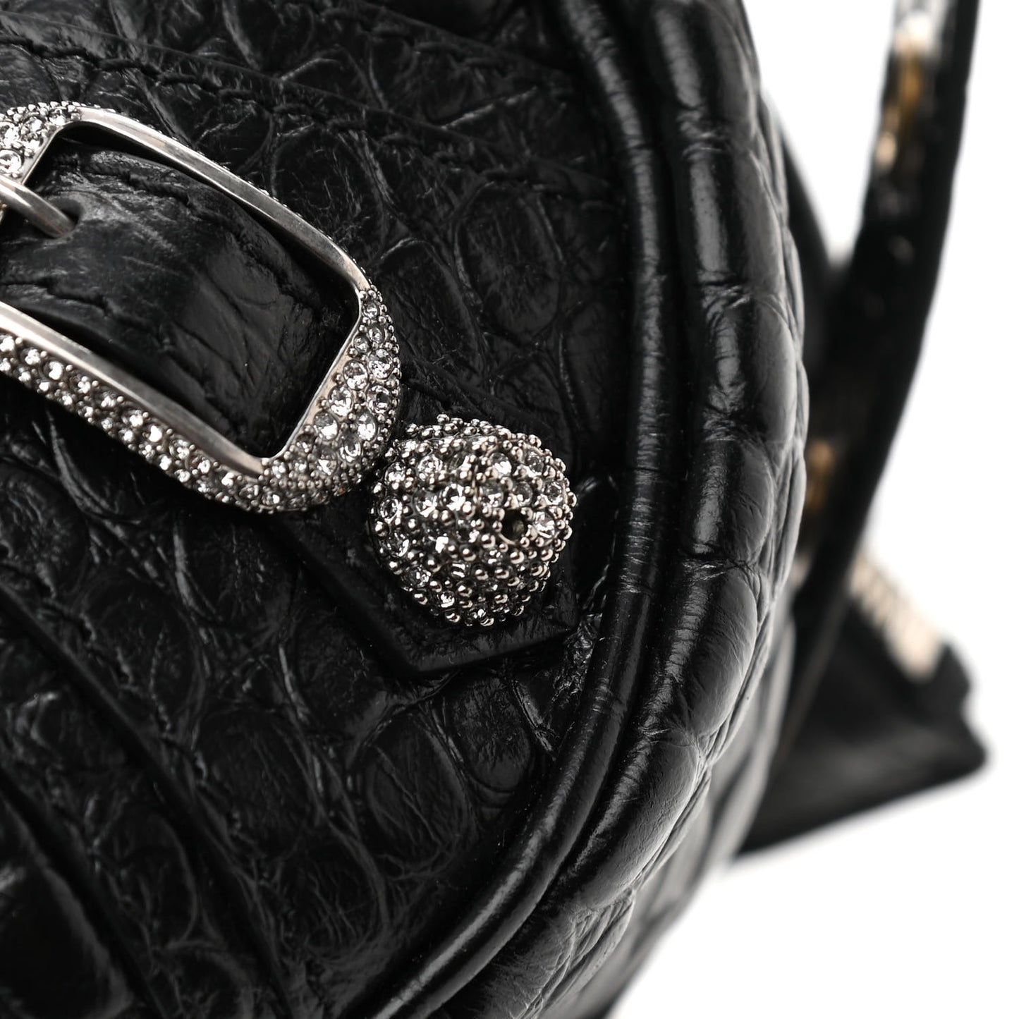 Extra Supple Calfskin Crystal Crocodile Embossed Le Cagole Shoulder Bag XS Black