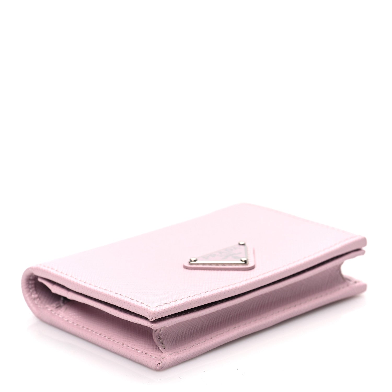 Prada Saffiano Triangle Flap Compact Wallet Black Light Pink 4 of 7