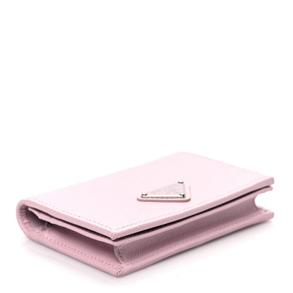 Prada Saffiano Triangle Flap Compact Wallet Black Light Pink 4 of 7