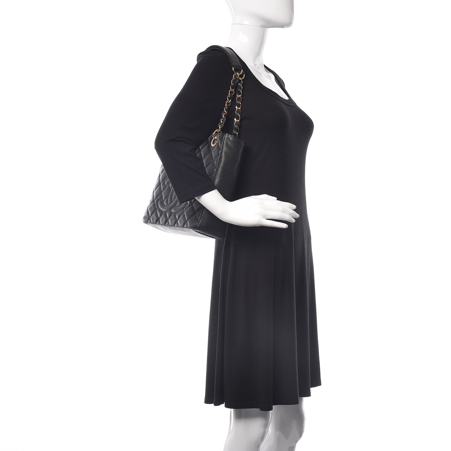 Caviar Quilted Petit Shopping Tote PST Black
