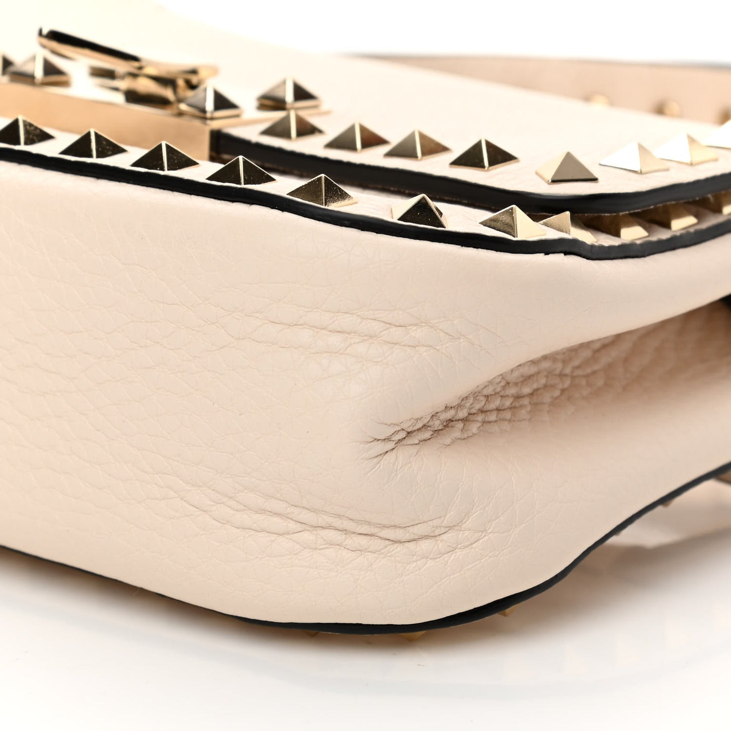 Grainy Calfskin Small Rockstud Top Handle Bag Light Ivory