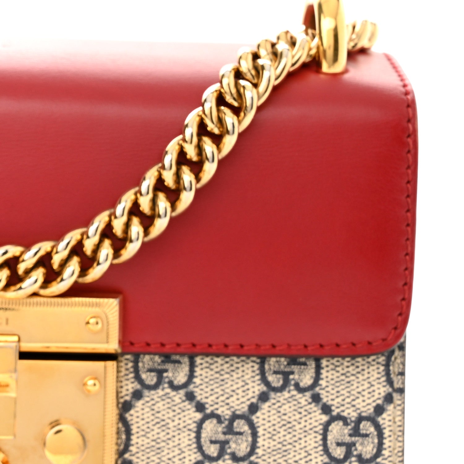 Gucci GG Supreme Monogram Moon Calfskin Small Padlock Shoulder Bag Beige Blue Hibiscus Red Mystic White 8 of 15