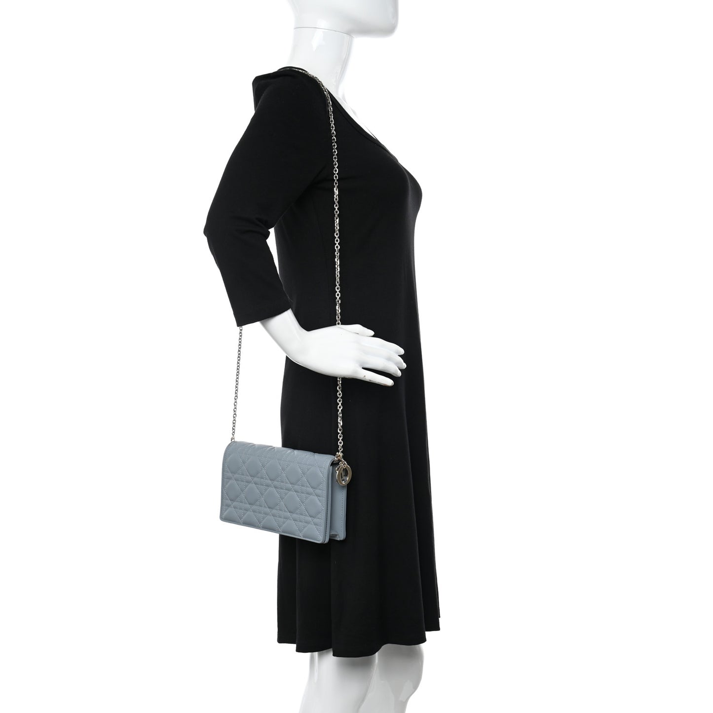 Lambskin Cannage Lady Dior Chain Wallet Cloud Blue