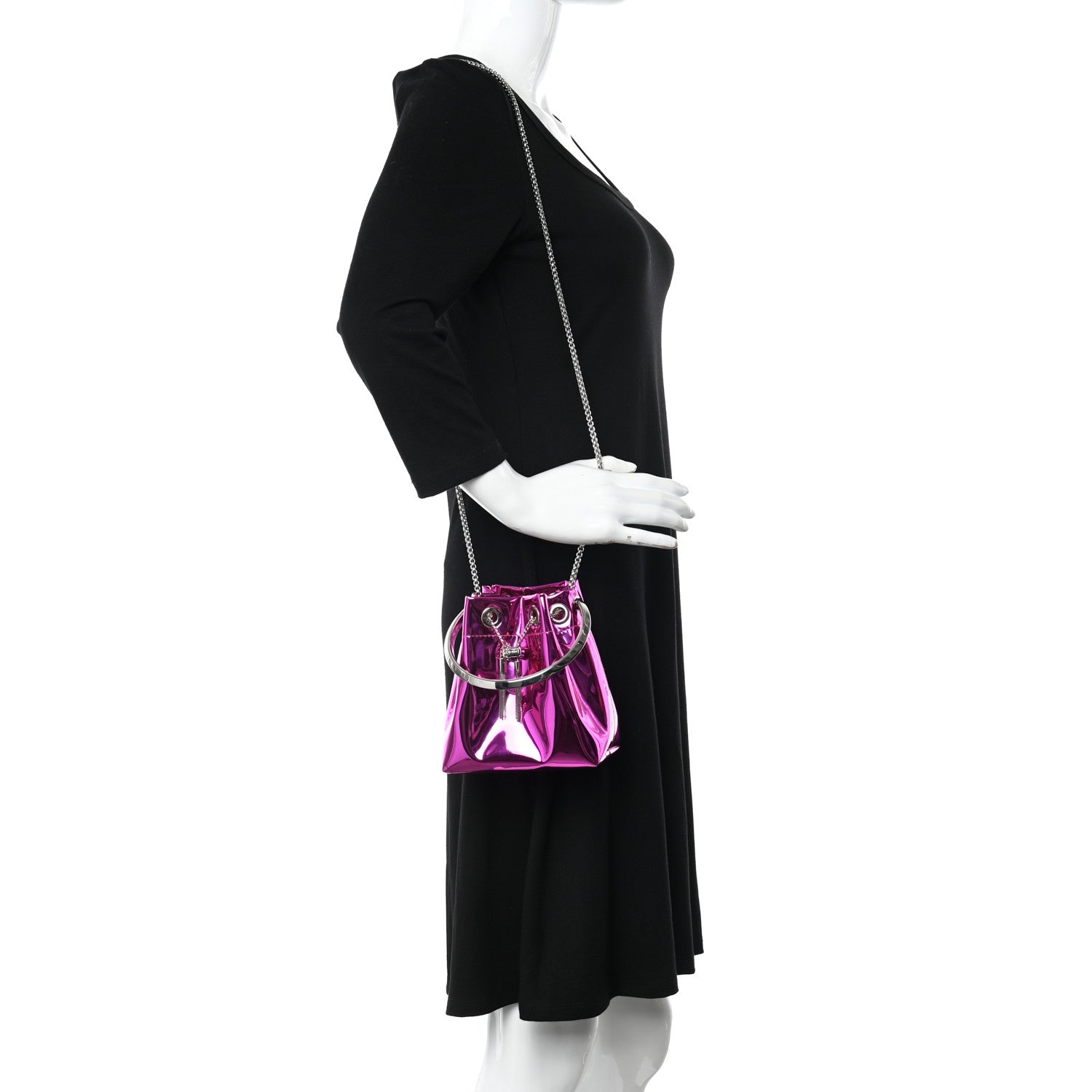 Jimmy Choo Metallic Fabric Bon Bon Mini Bag Fuchisa 2 of 9