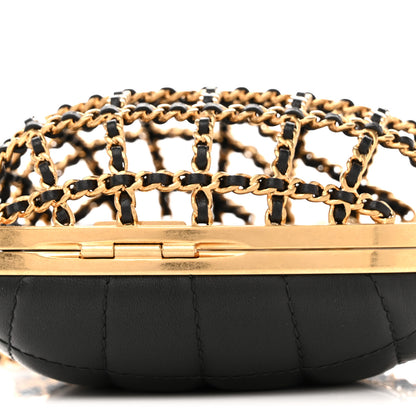 Chanel Metal Lambskin Quilted CC Heart Minaudiere Crossbody Black 11 of 12