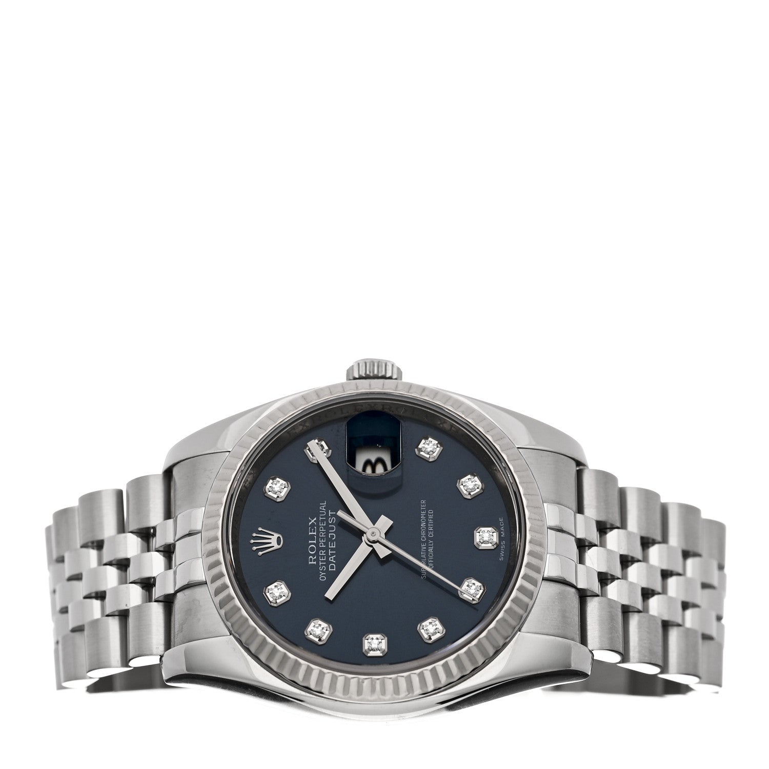 Rolex Stainless Steel 18K White Gold Diamond 36mm Oyster Perpetual Datejust Watch Blue 116234 2 of 5