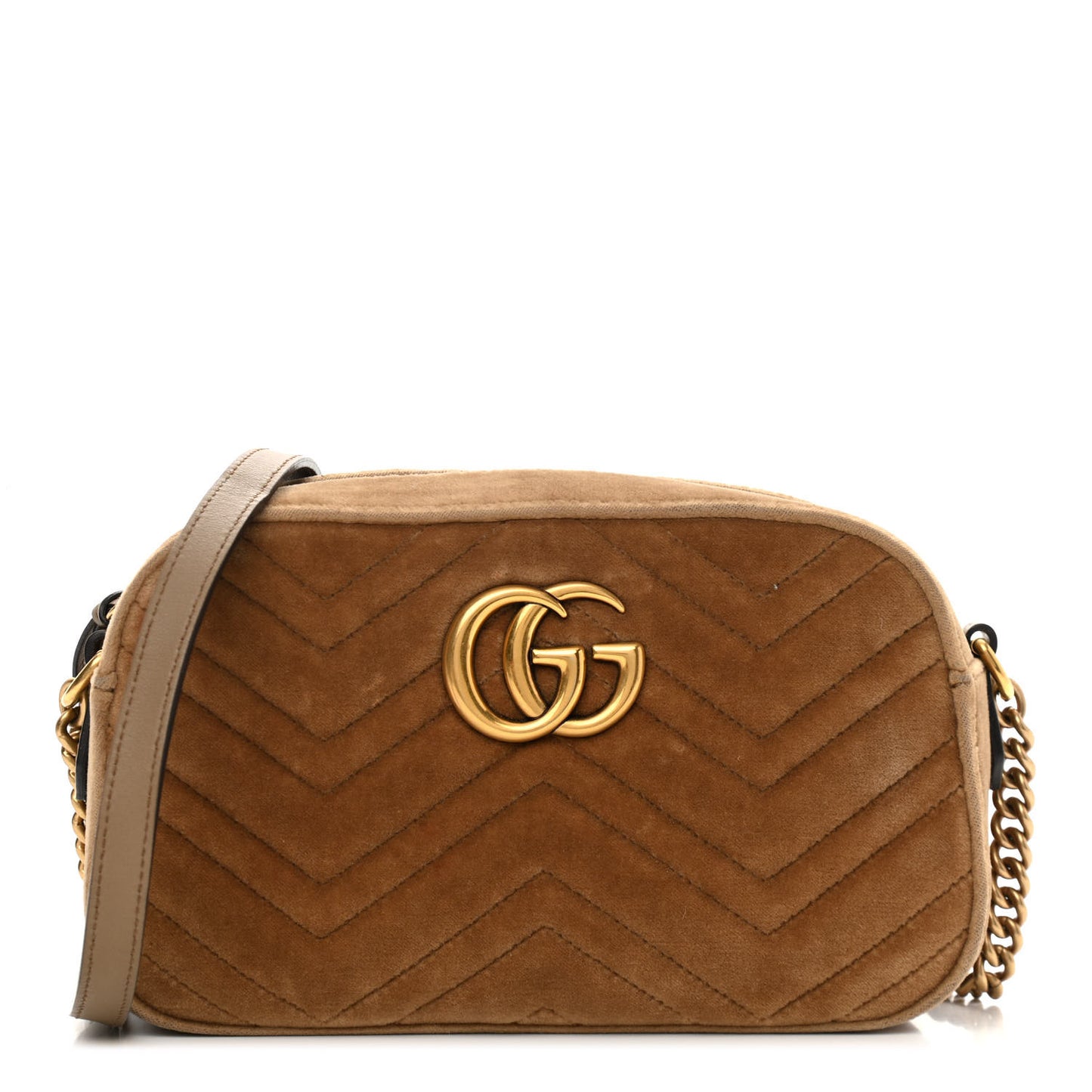 Velvet Matelasse Small GG Marmont Chain Shoulder Bag Taupe