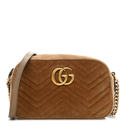 Gucci Velvet Matelasse Small GG Marmont Chain Shoulder Bag Taupe 1 of 11