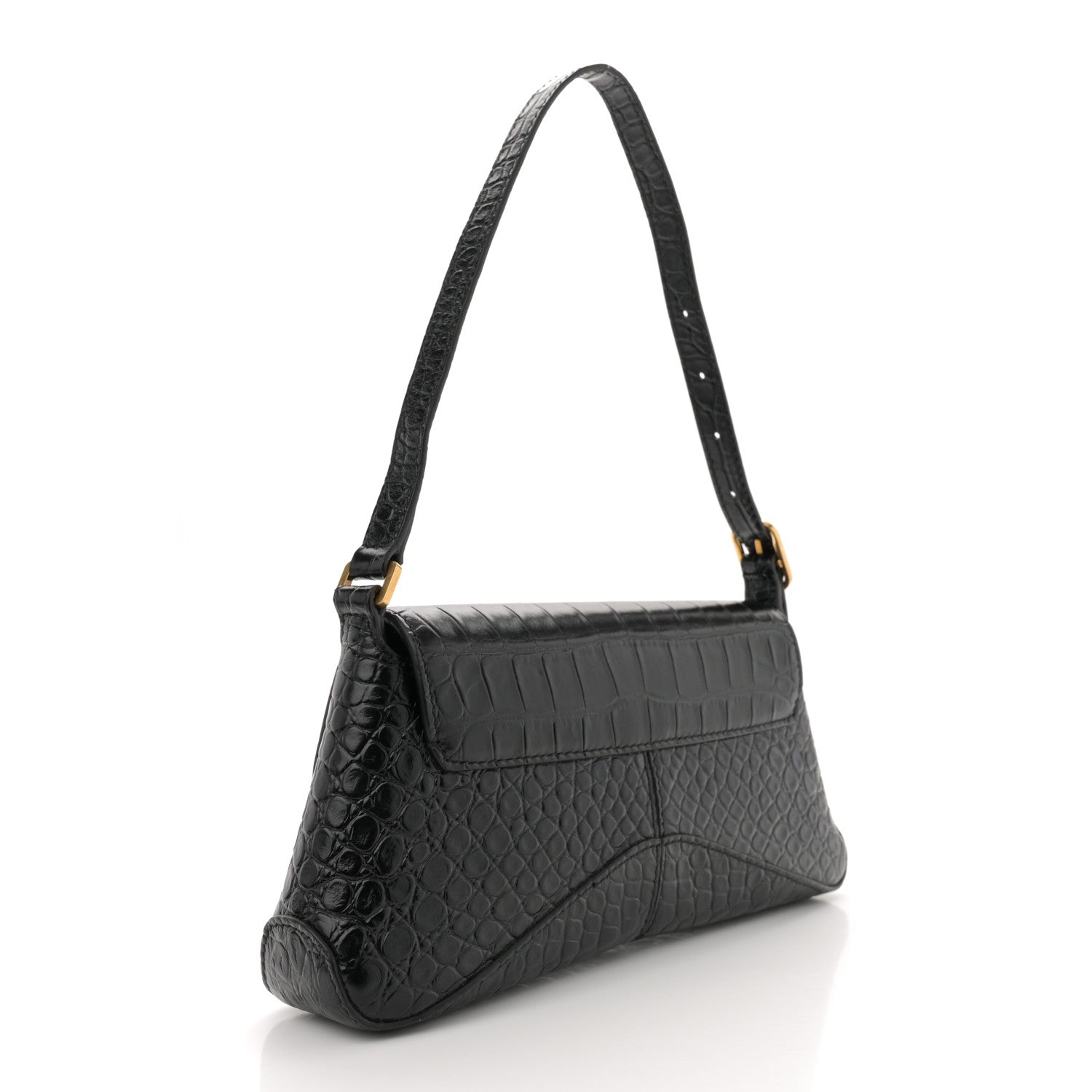 Balenciaga Shiny Super Supple Calfskin Crocodile Embossed Small XX Flap Stretch Bag Black 2 of 11