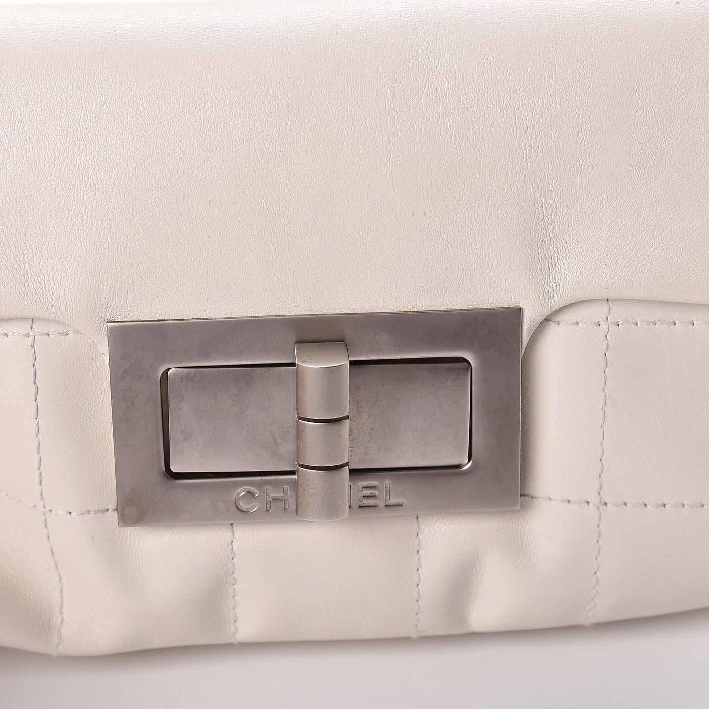 Calfskin Square Stitched Mademoiselle Shoulder Bag White