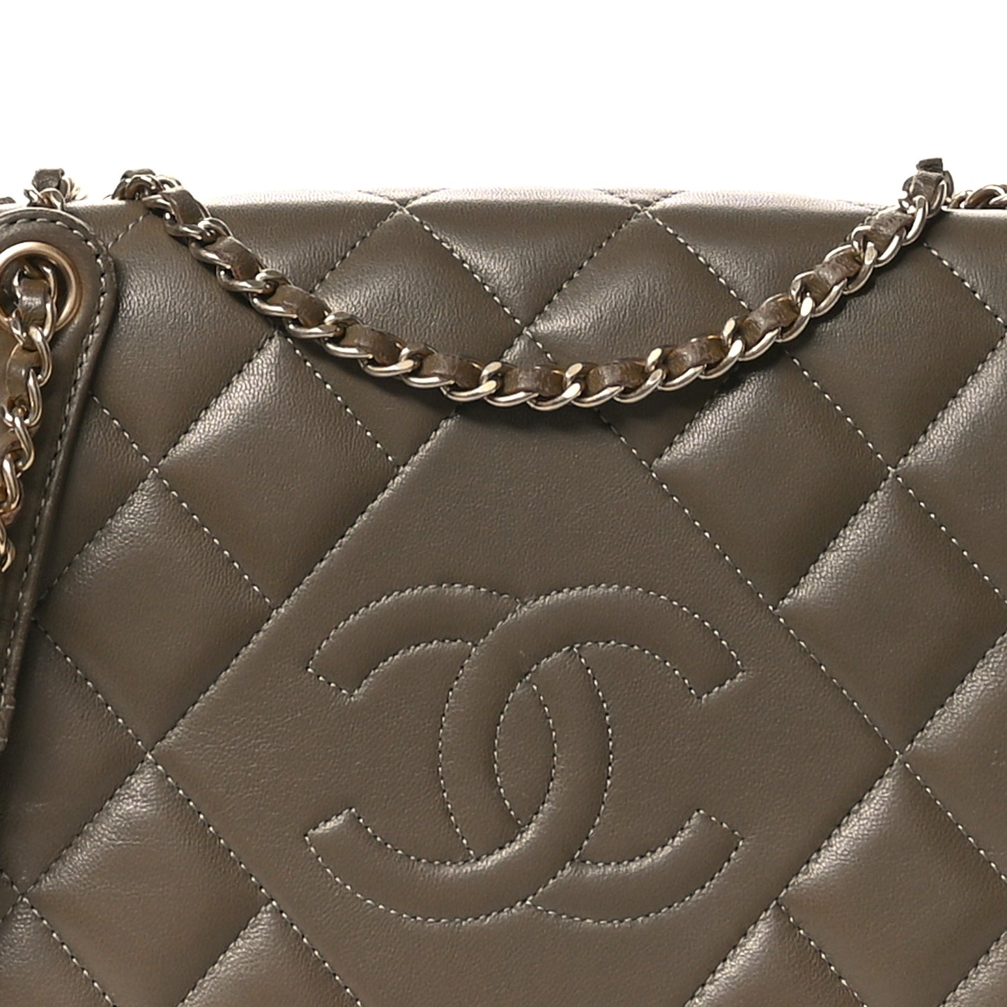 Lambskin Quilted Small Diamond CC Flap Khaki